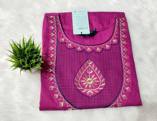 Office Wear Embroidery Kurtis - dark-carnation-pink