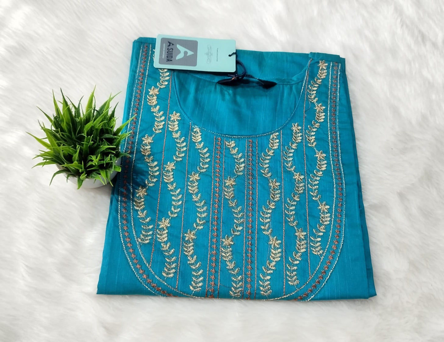 Office Wear Embroidery Kurtis - chathams-blue