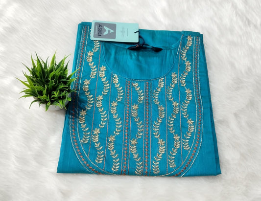 Office Wear Embroidery Kurtis - chathams-blue