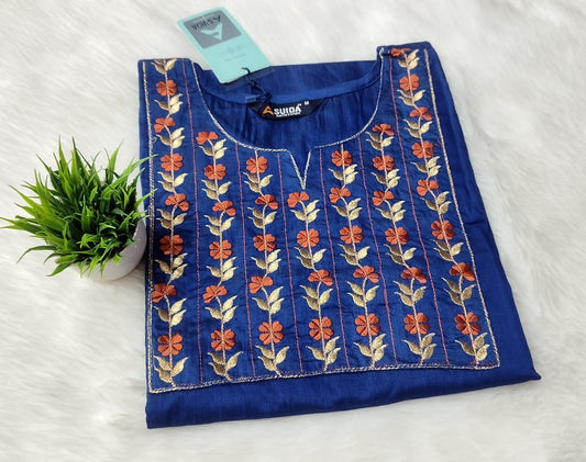 Office Wear Embroidery Kurtis - navy