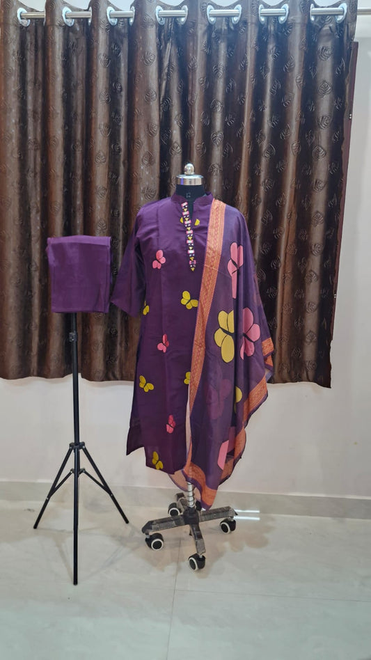 Beautiful Butterfly vertican silk 3 pcs set - dark-purple