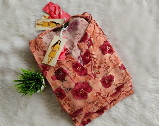 Peach floral print kurti