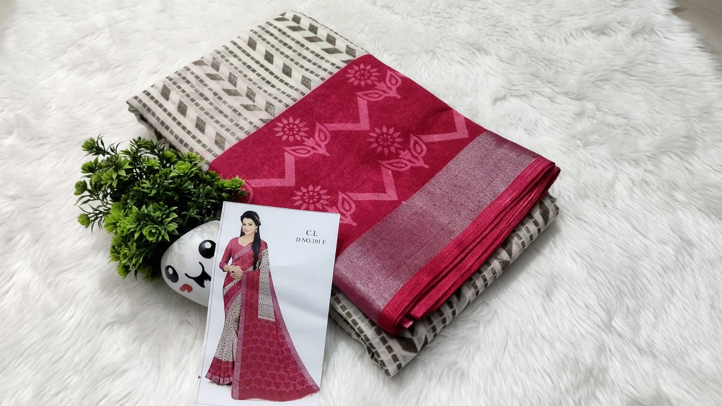 linen cotton sarees - crimson-beige-blossom