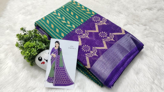 linen cotton sarees - purple-teal-elegance