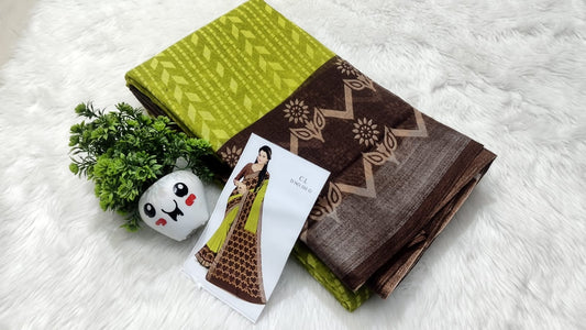 linen cotton sarees set  - olive-chocolate-charm