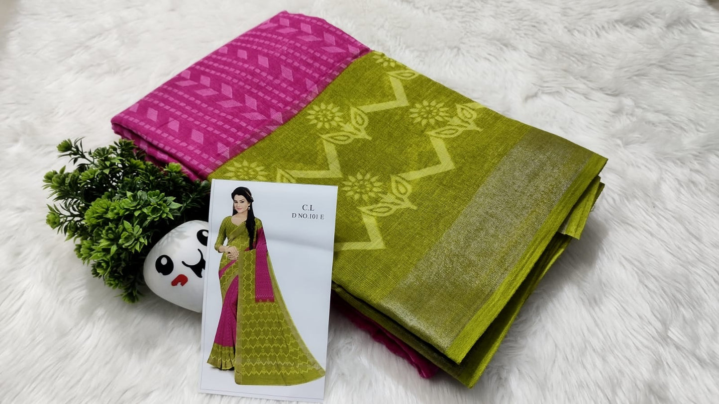 linen cotton sarees set - fuchsia-lime-splendor