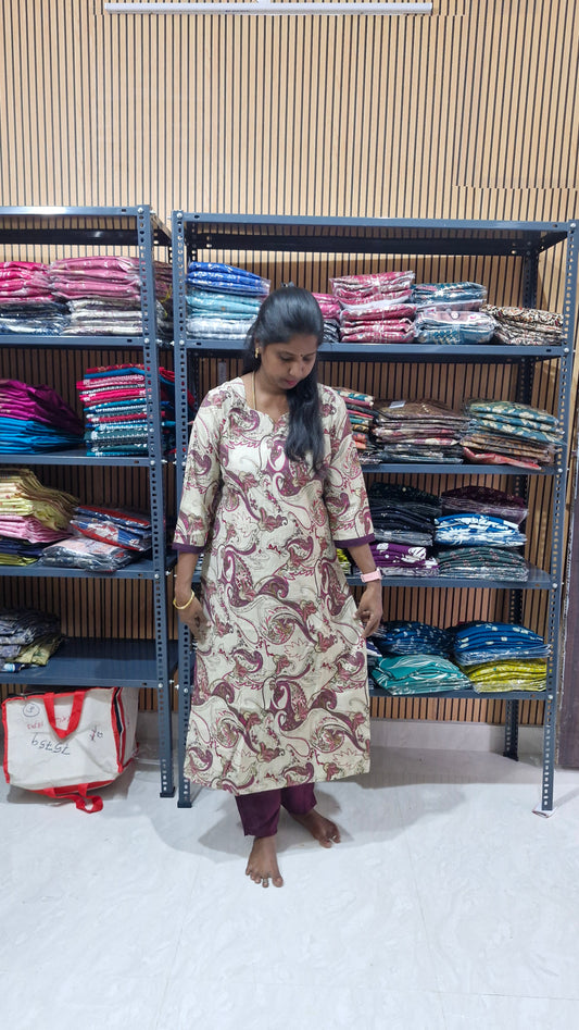 Elegant cream base purple co ord set