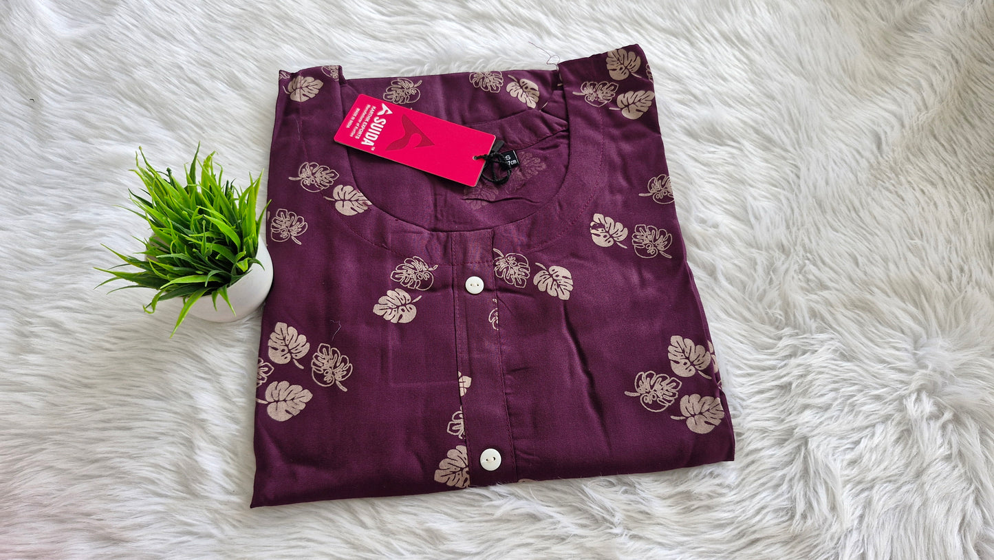 Maroon colour leaf print kurti